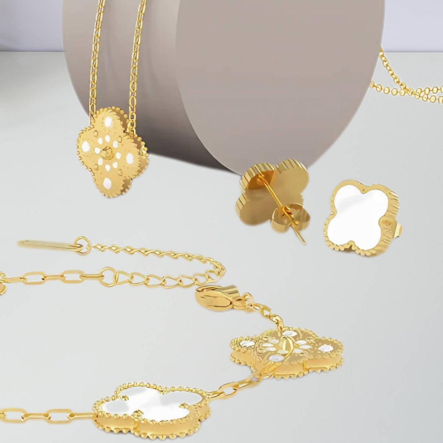Avelena | Kleeblatt Schmuckset Kette, Armband & Ohrringe