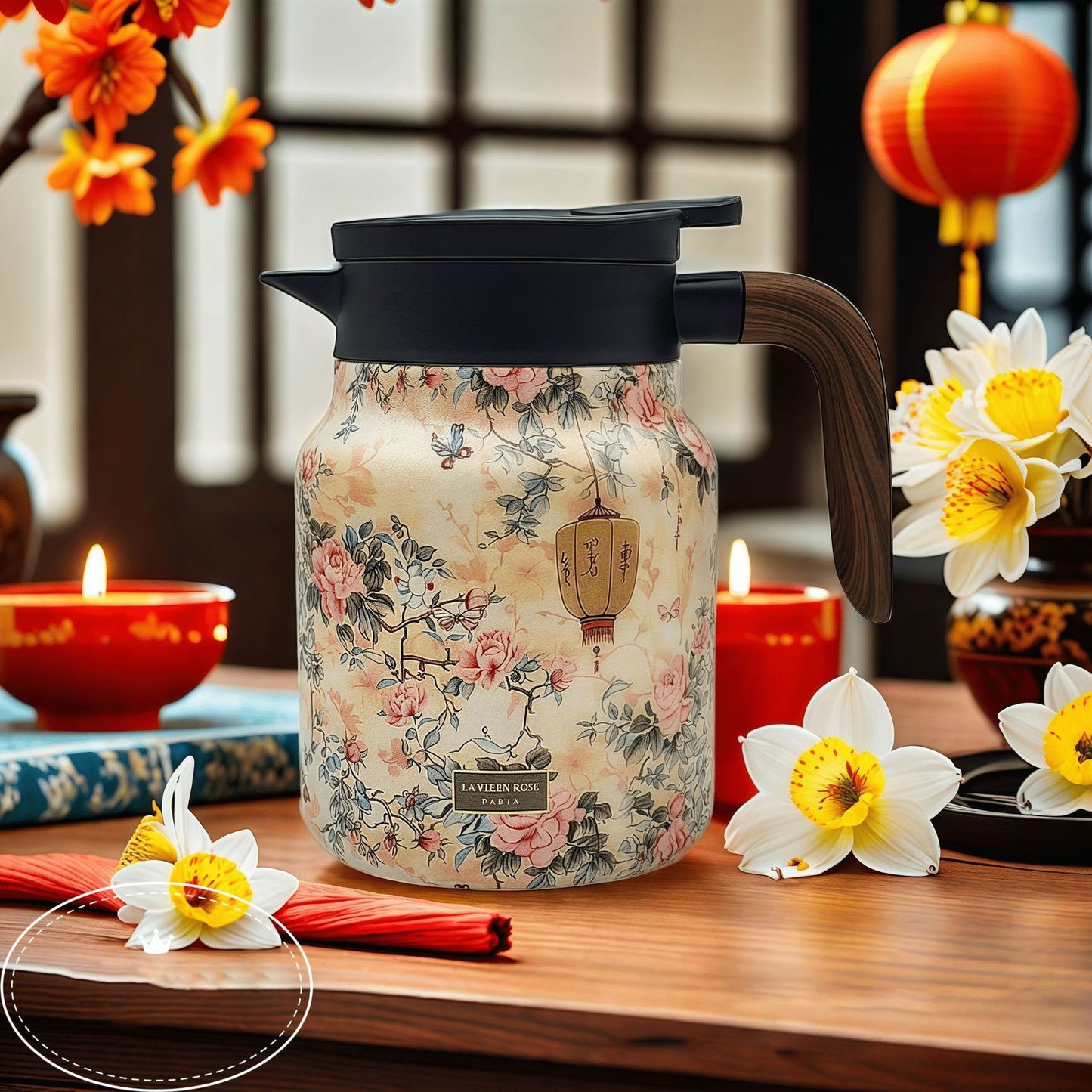 Avelena | Vintage Floral Pattern Tee-Thermoskanne – Eingebauter Infuser