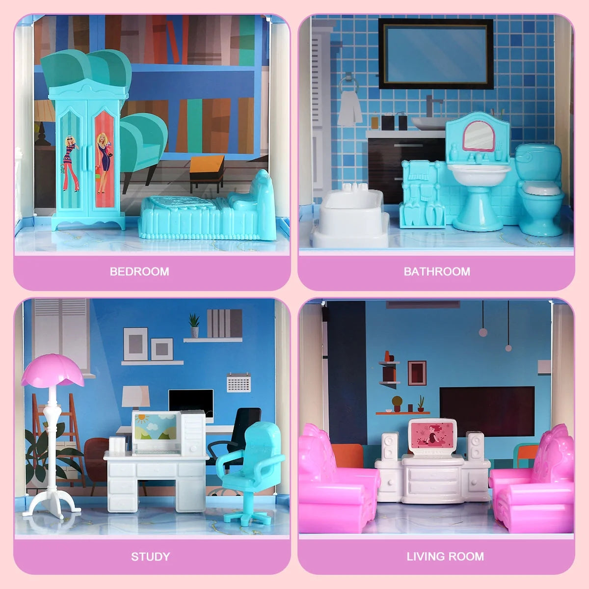 Avelena | Puppenhaus Mit Farbenfrohem Licht, Tust Als Ob Spiel Multirom & 2 Puppen