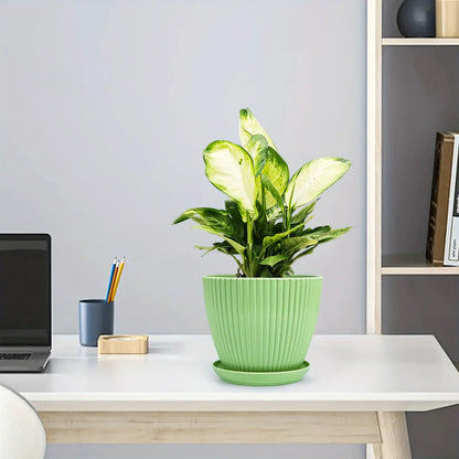 Avelena | Blumentopf mit Rillenstruktur und Untersetzer – Stabiler Kunststofftopf für Pflanzen