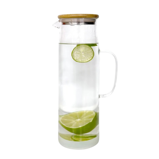 Avelena | Glas Krug mit Deckel Glas Wasser Karaffe mit Griff Kühlschrank Wasserkanne