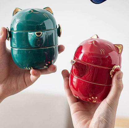 Avelena | Keramik-Lucky-Cat-Kuai-Ke-Tasse – Porzellan-Teetasse mit Sieb, Filter und Deckel, tragbares Tee-/Kaffeetassen-Set für Büro, Reisen, Teegeschirr