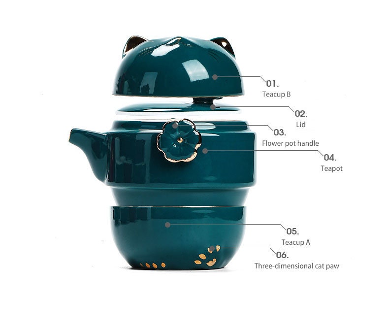 Avelena | Keramik-Lucky-Cat-Kuai-Ke-Tasse – Porzellan-Teetasse mit Sieb, Filter und Deckel, tragbares Tee-/Kaffeetassen-Set für Büro, Reisen, Teegeschirr