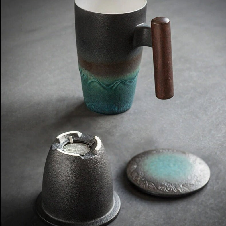 Avelena | Große Tasse, Keramik-Teetasse mit Deckel. Große Teetasse mit Deckel