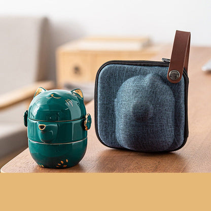 Avelena | Keramik-Lucky-Cat-Kuai-Ke-Tasse – Porzellan-Teetasse mit Sieb, Filter und Deckel, tragbares Tee-/Kaffeetassen-Set für Büro, Reisen, Teegeschirr