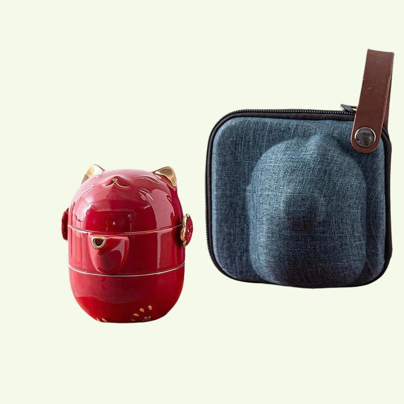 Avelena | Keramik-Lucky-Cat-Kuai-Ke-Tasse – Porzellan-Teetasse mit Sieb, Filter und Deckel, tragbares Tee-/Kaffeetassen-Set für Büro, Reisen, Teegeschirr