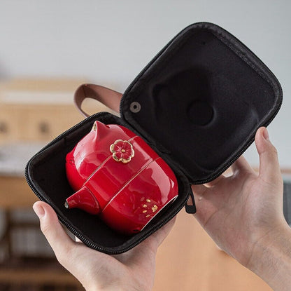 Avelena | Keramik-Lucky-Cat-Kuai-Ke-Tasse – Porzellan-Teetasse mit Sieb, Filter und Deckel, tragbares Tee-/Kaffeetassen-Set für Büro, Reisen, Teegeschirr