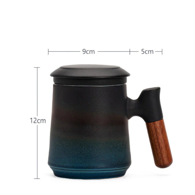 Avelena | Japanisches Keramik-Teebecher-Set mit Teesieb und Deckel, handgefertigt