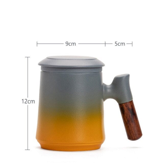 Avelena | Japanisches Keramik-Teebecher-Set mit Teesieb und Deckel, handgefertigt