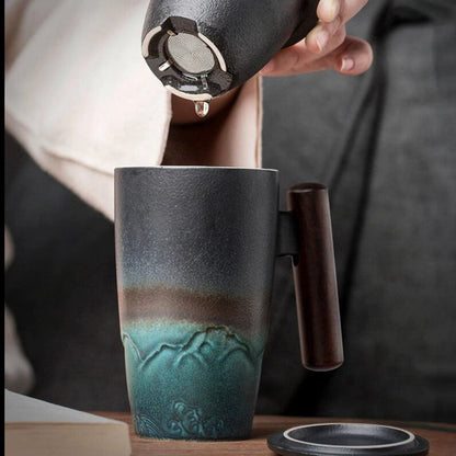 Avelena | Große Tasse, Keramik-Teetasse mit Deckel. Große Teetasse mit Deckel