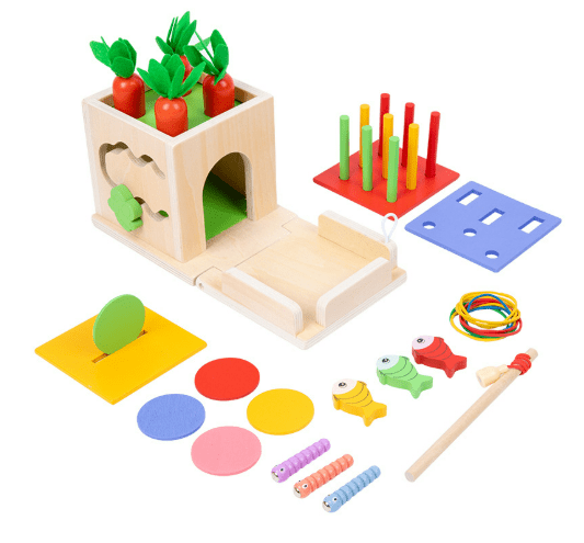 Avelena | Montessori-Spielzeugkiste mit 8 Lernaktivitäten für Babys