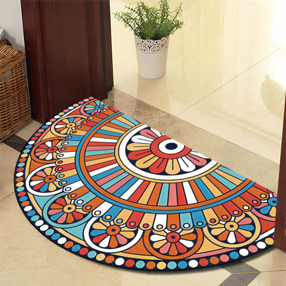 Avelena | Runde Mandala Teppich - Dicke rutschfeste Matte, maschinenwaschbar, perfekt für Wohnzimmer, Flur und draußen – Polyester