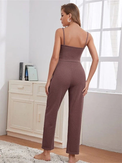 Loungewear Damen-Anzug aus Waffelstrick, lang, dreiteilig