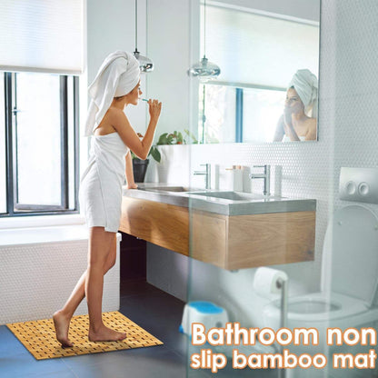 Avelena | Bambus-Badmatte Rutschfest Wasserabweisender Läuferteppich Für Badezimmer Naturholz Badezimmer Dusche Fußteppich Rutschfester Stoff