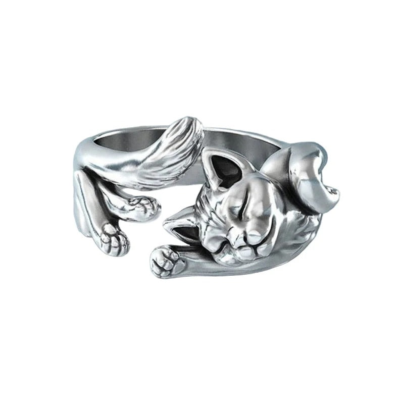 Avelena | Damen Ring im Vintage-Chic | Katzen Knuckelring im Tiermotiv | Modischer Unisex Schmuck aus Zinklegierung | Party & Alltag