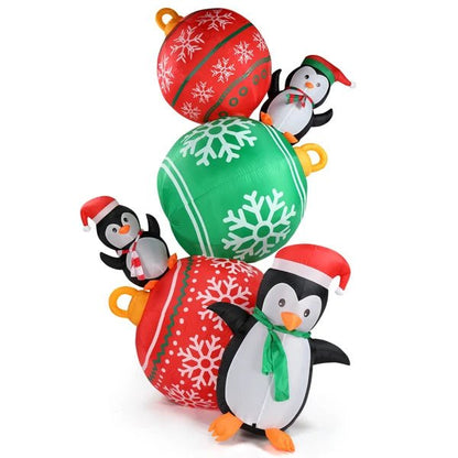 Avelena | Aufblasbare Leuchtende Weihnachts-Pinguine & Bunte Ballon-Dekorationen – 2,7 m Festliche Pinguine & Bunte Bälle für Spaß im Garten Display