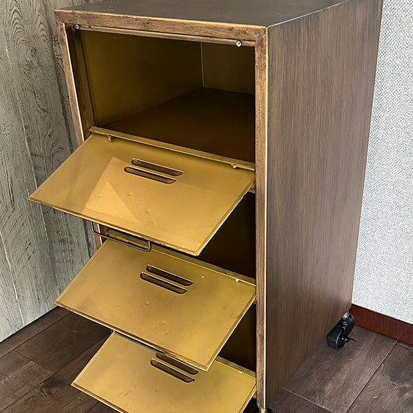 Avelena | Rustikales Rollbares Eisenregal mit Faltbaren Fächern