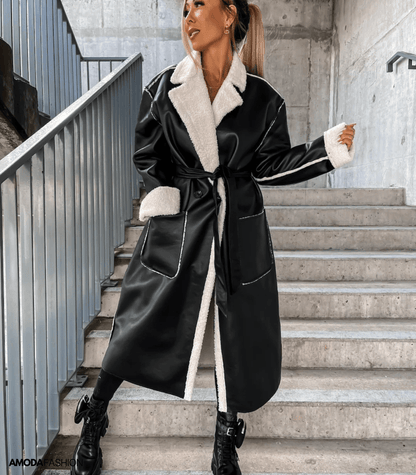 Avelena | Jacke aus Leder und Fleece zum Binden
