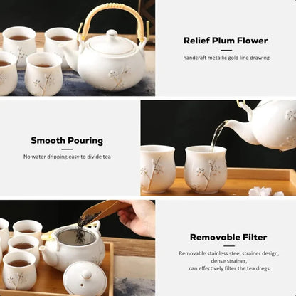 Avelena | Japanische Teekanne Weiße Porzellan Chinesische Teekanne mit Edelstahl-Infuser