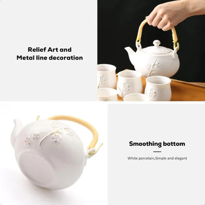 Avelena | Japanische Teekanne Weiße Porzellan Chinesische Teekanne mit Edelstahl-Infuser