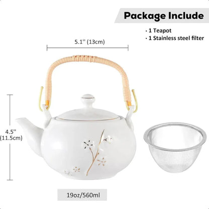 Avelena | Japanische Teekanne Weiße Porzellan Chinesische Teekanne mit Edelstahl-Infuser