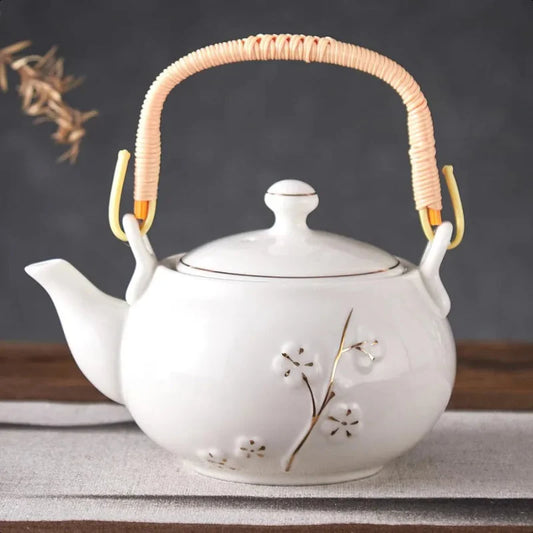 Avelena | Japanische Teekanne Weiße Porzellan Chinesische Teekanne mit Edelstahl-Infuser