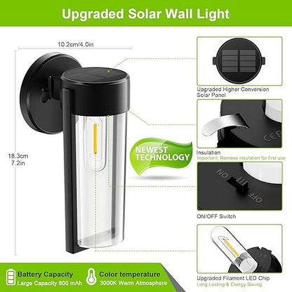 Avelena | Solar-Wandleuchten Solarbetriebene Decklichter, Automatisches Ein/Aus Wasserdichte Solar-Außenlichter Wandmontage Solar-Dekorationslichter für Wandzaun Patio-Pfosten Garten Veranda