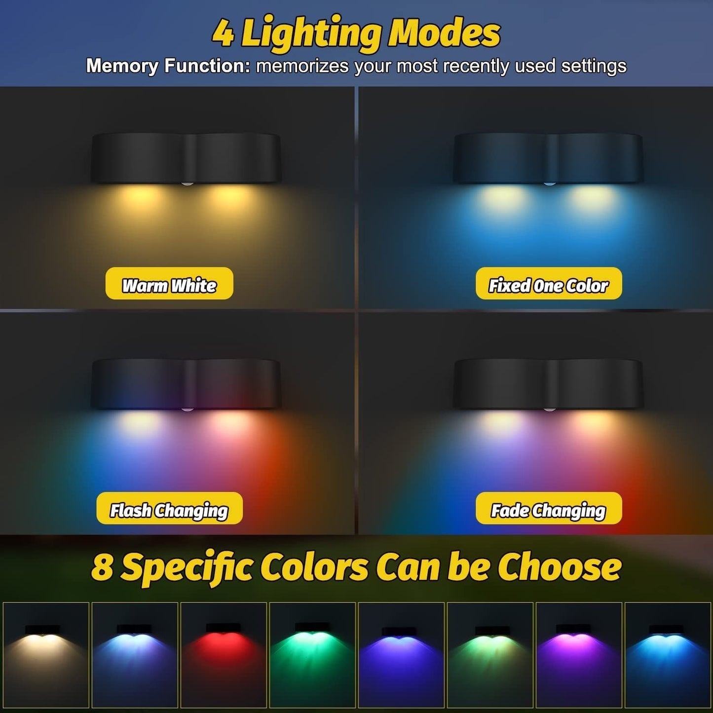 Avelena | Solarzaunlichter Außeneigenwandlichter Wasserdicht IP65, Warmweiß & RGB 8 spezifische feste Farben für Zaun Wand Schritt Deck Patio