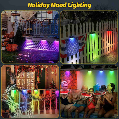 Avelena | Solarzaunlichter Außeneigenwandlichter Wasserdicht IP65, Warmweiß & RGB 8 spezifische feste Farben für Zaun Wand Schritt Deck Patio