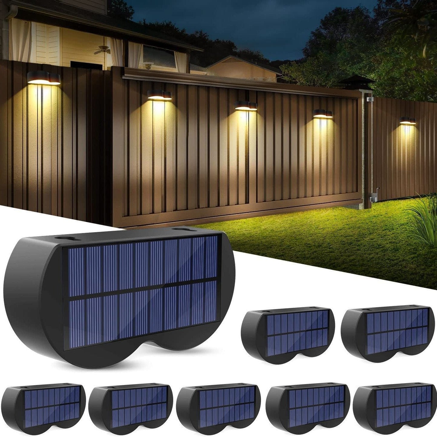Avelena | Solarzaunlichter Außeneigenwandlichter Wasserdicht IP65, Warmweiß & RGB 8 spezifische feste Farben für Zaun Wand Schritt Deck Patio