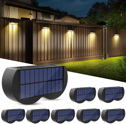 Avelena | Solarzaunlichter Außeneigenwandlichter Wasserdicht IP65, Warmweiß & RGB 8 spezifische feste Farben für Zaun Wand Schritt Deck Patio