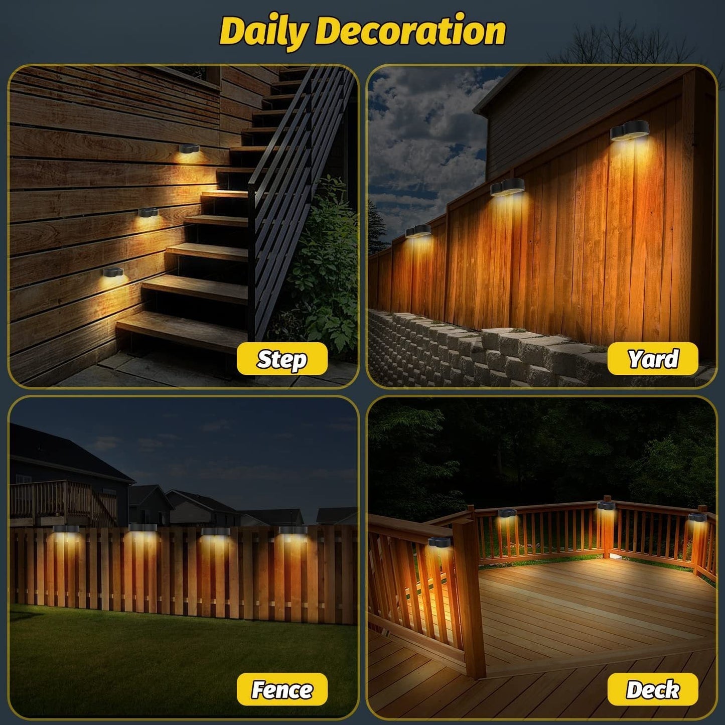 Avelena | Solarzaunlichter Außeneigenwandlichter Wasserdicht IP65, Warmweiß & RGB 8 spezifische feste Farben für Zaun Wand Schritt Deck Patio