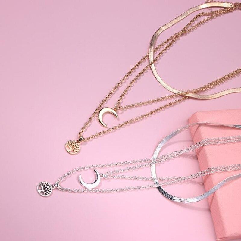 Avelena | Baum des Lebens & Halbmond Mehrschichtiges Halsband Selestina