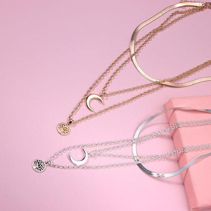 Avelena | Baum des Lebens & Halbmond Mehrschichtiges Halsband Selestina