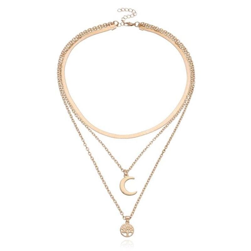 Avelena | Baum des Lebens & Halbmond Mehrschichtiges Halsband Selestina