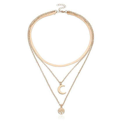 Avelena | Baum des Lebens & Halbmond Mehrschichtiges Halsband Selestina