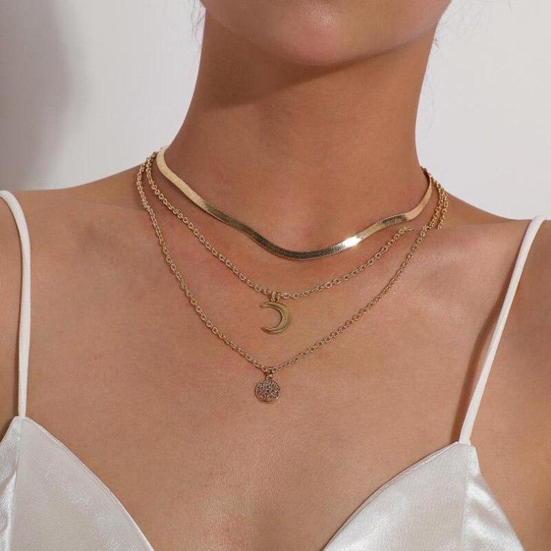 Avelena | Baum des Lebens & Halbmond Mehrschichtiges Halsband Selestina
