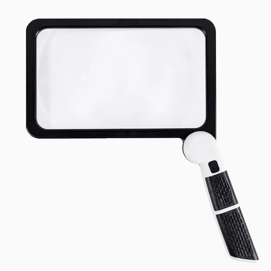 Avelena | Vollseiten Handheld Lupe – 5X Vergrößerung, LED beleuchtete Lupe mit 3 Modi, ideal zum Lesen von Büchern und für Senioren