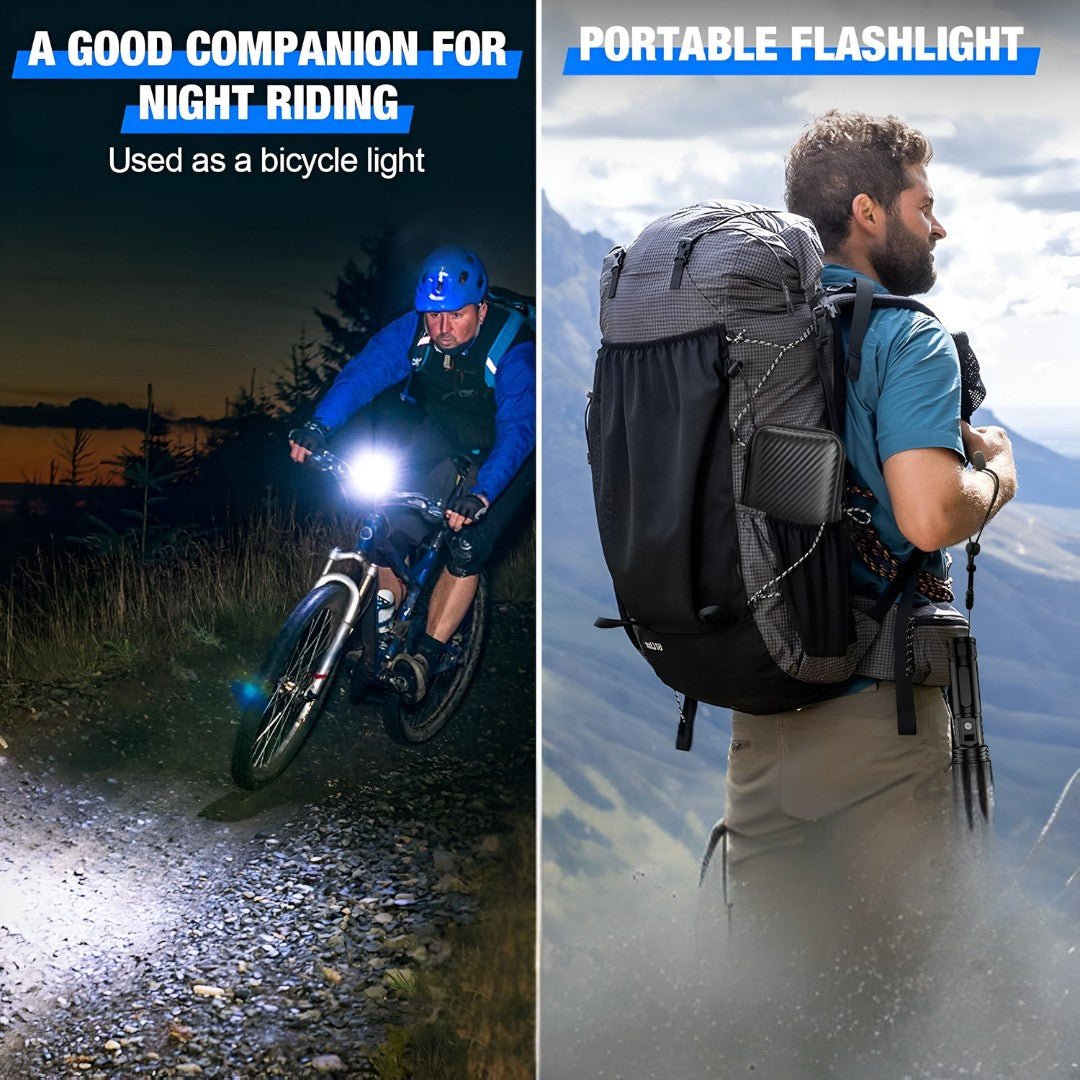 Avelena | 100.000 Lumen wiederaufladbare LED-Taschenlampe | Wasserdicht, stoßfest & ideal für Wandern, Notfälle & Stromausfälle
