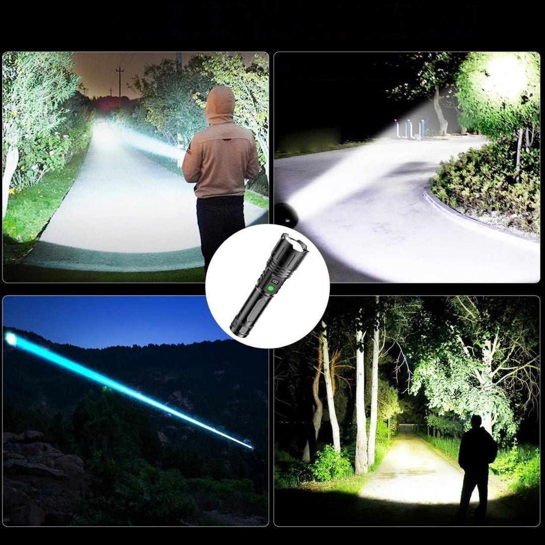 Avelena | 100.000 Lumen wiederaufladbare LED-Taschenlampe | Wasserdicht, stoßfest & ideal für Wandern, Notfälle & Stromausfälle