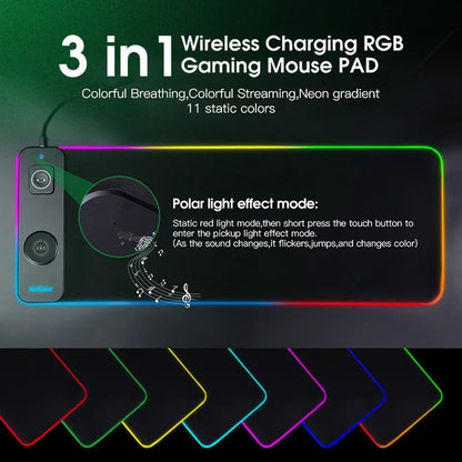 Avelena | Drahtlose Lade-Desktopmatte | RGB Dual Charging Pad für iPhone, Tastatur & Maus, Premium-Desktopmatte