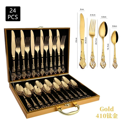 Avelena | 24-teilige Gold Besteckset – Elegantes Besteck für luxuriöses Essen