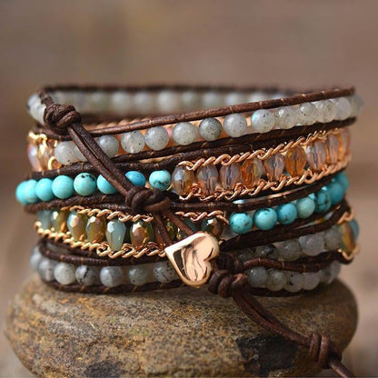 Avelena | Shine Armband – Elegante Labradorit Fünf-Reihen Wickel