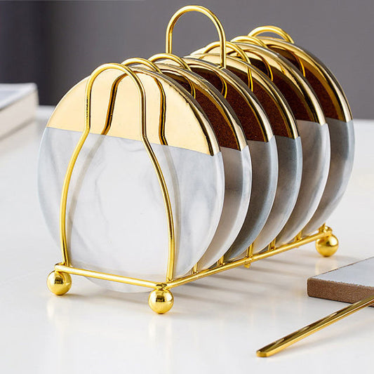 Avelena | Marmoriertes Keramik-Untersetzer-Set mit Ständer