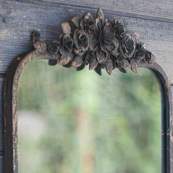 Avelena | Antik Inspiriert Rechteckiger Wandspiegel aus Metall mit Blumen