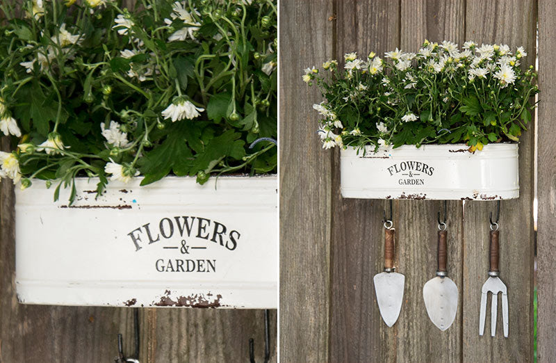 Avelena | Emaille Blumentopf mit Gartenwerkzeug