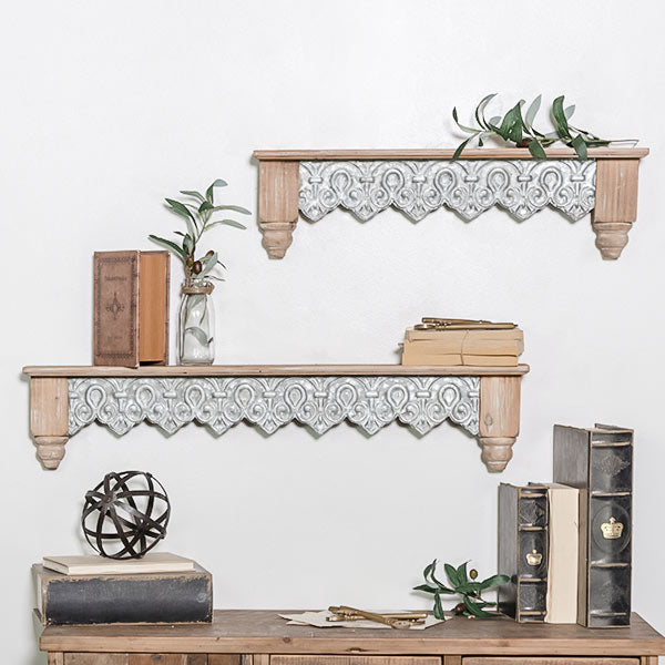 Avelena | Holz und Zinn Filigran Regal Set mit 2
