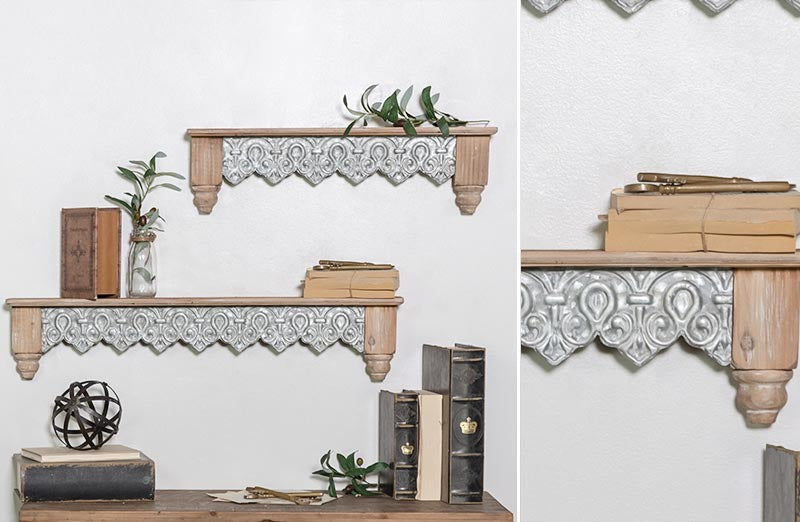 Avelena | Holz und Zinn Filigran Regal Set mit 2