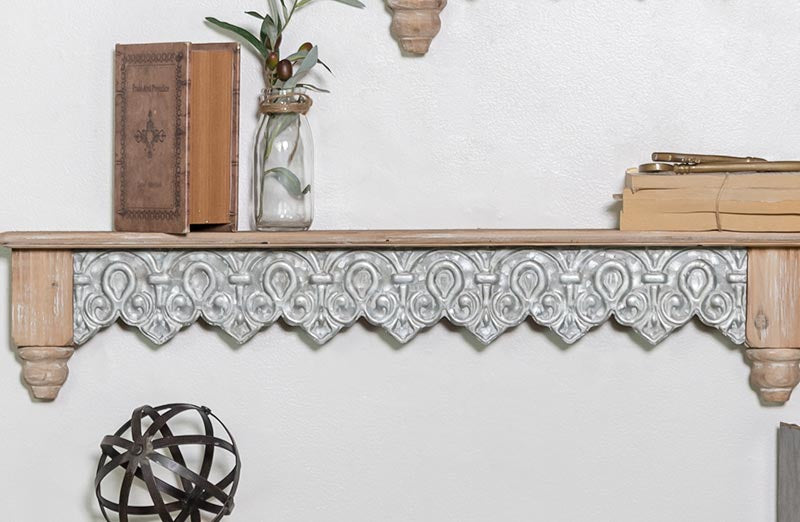 Avelena | Holz und Zinn Filigran Regal Set mit 2