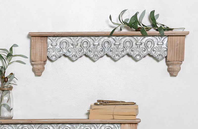 Avelena | Holz und Zinn Filigran Regal Set mit 2